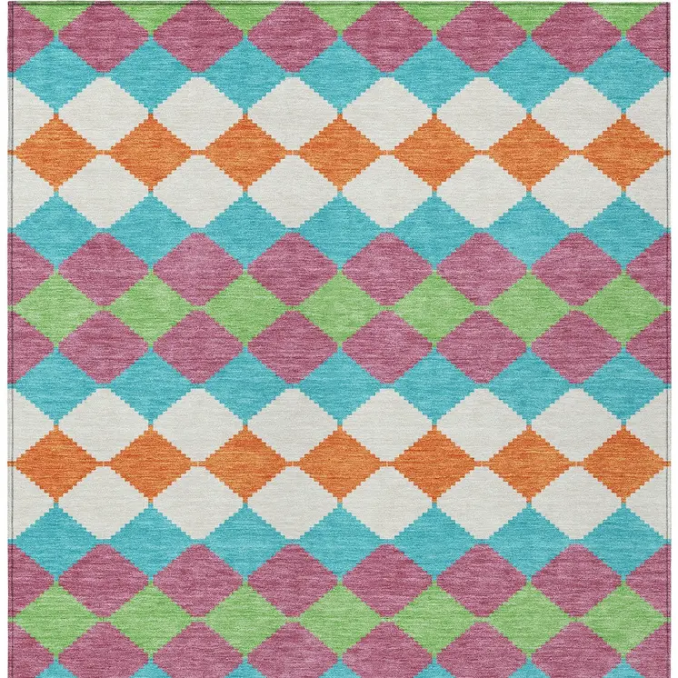 9' X 12' Blush Blue And Copper Geometric Washable Indoor Outdoor Area Rug