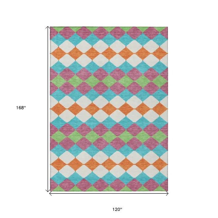 10' X 14' Blush Blue And Copper Geometric Washable Indoor Outdoor Area Rug