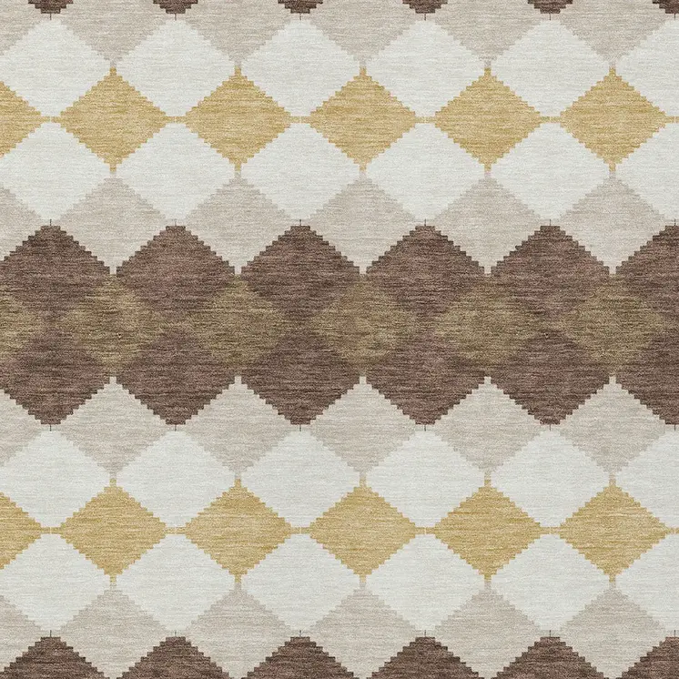 8' X 10' Brown Beige And Ivory Geometric Washable Indoor Outdoor Area Rug