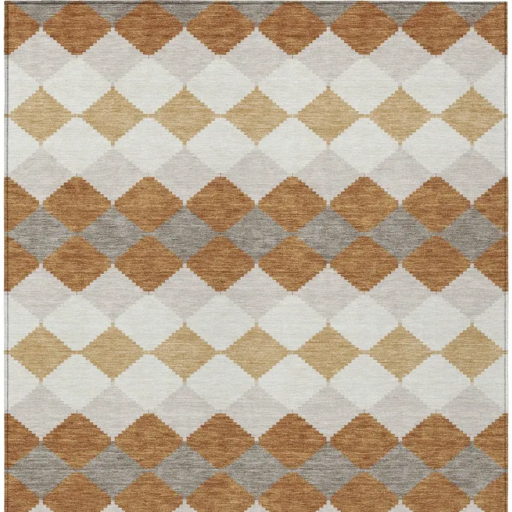 3' X 5' Copper Beige And Ivory Geometric Washable Indoor Outdoor Area Rug