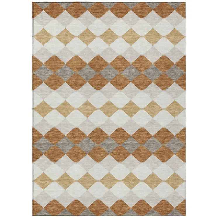 3' X 5' Copper Beige And Ivory Geometric Washable Indoor Outdoor Area Rug