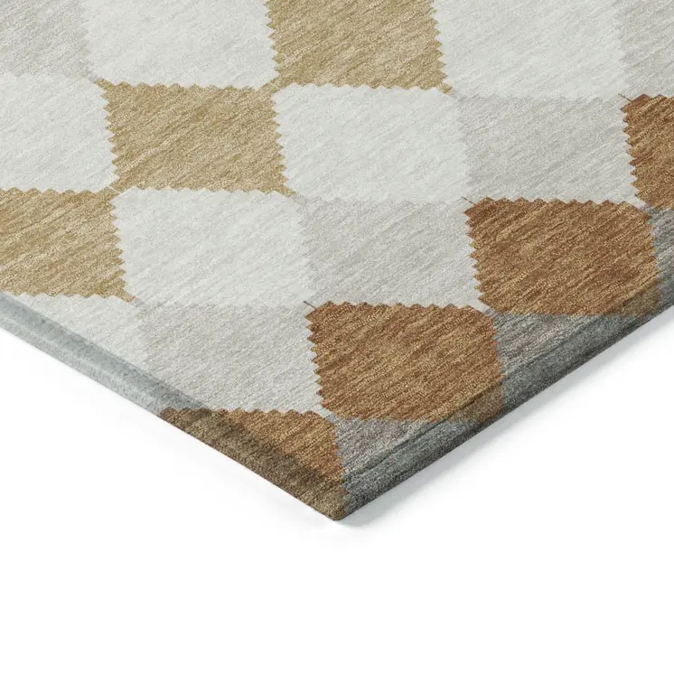 3' X 5' Copper Beige And Ivory Geometric Washable Indoor Outdoor Area Rug