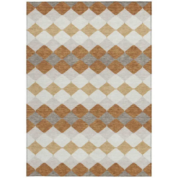 10' X 14' Copper Beige And Ivory Geometric Washable Indoor Outdoor Area Rug