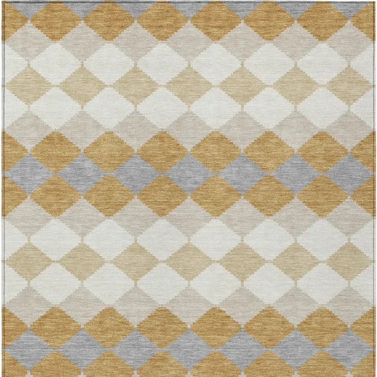 3' X 5' Gold Copper And Ivory Geometric Washable Indoor Outdoor Area Rug