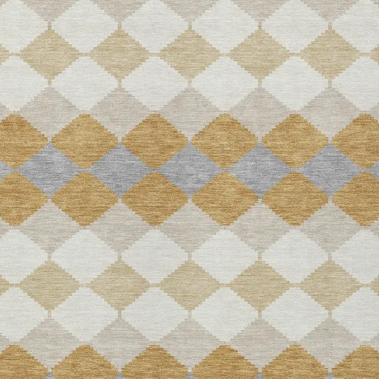 3' X 5' Gold Copper And Ivory Geometric Washable Indoor Outdoor Area Rug