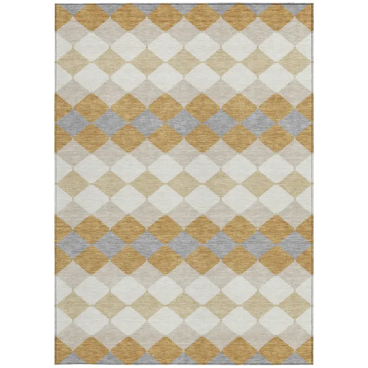 5' X 8' Gold Copper And Ivory Geometric Washable Indoor Outdoor Area Rug