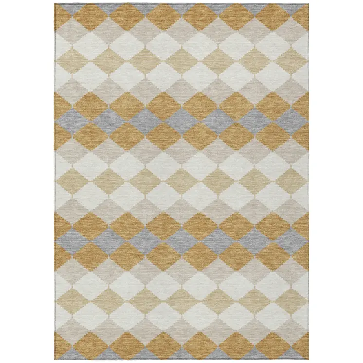 5' X 8' Gold Copper And Ivory Geometric Washable Indoor Outdoor Area Rug