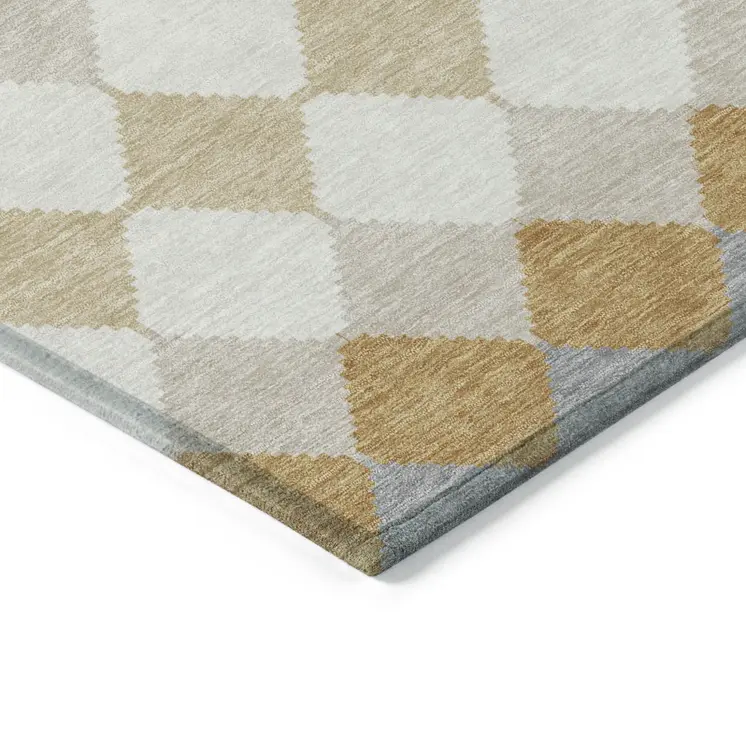 5' X 8' Gold Copper And Ivory Geometric Washable Indoor Outdoor Area Rug