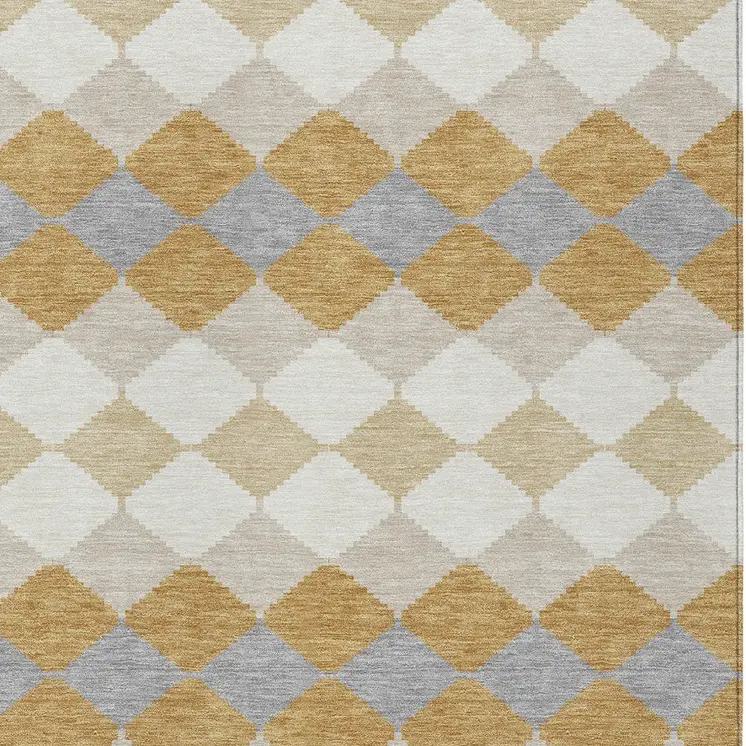 5' X 8' Gold Copper And Ivory Geometric Washable Indoor Outdoor Area Rug