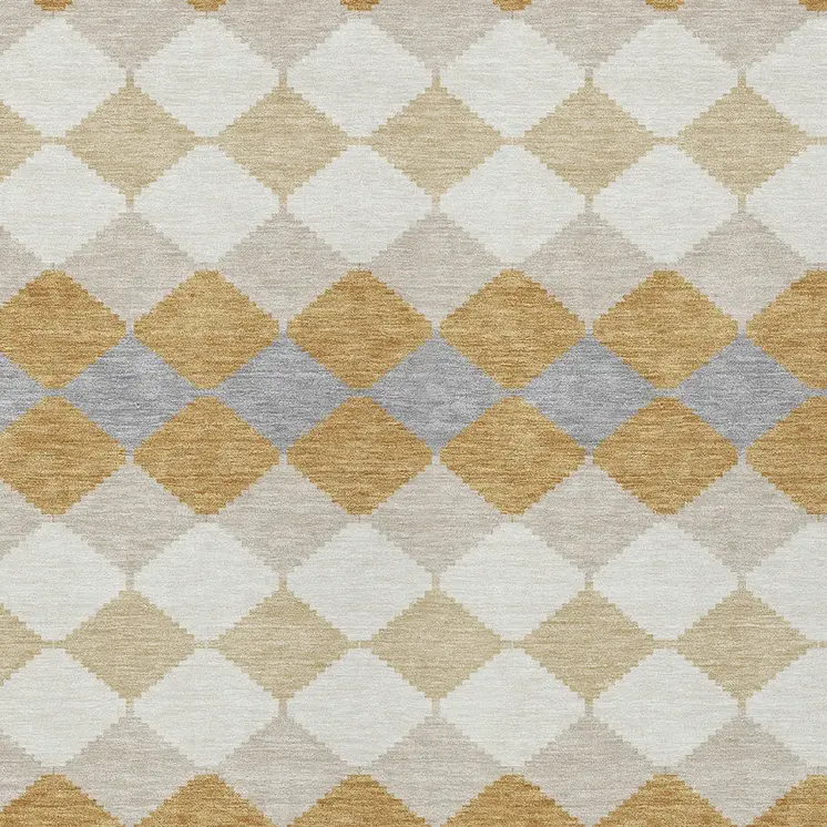 10' X 14' Gold Copper And Ivory Geometric Washable Indoor Outdoor Area Rug