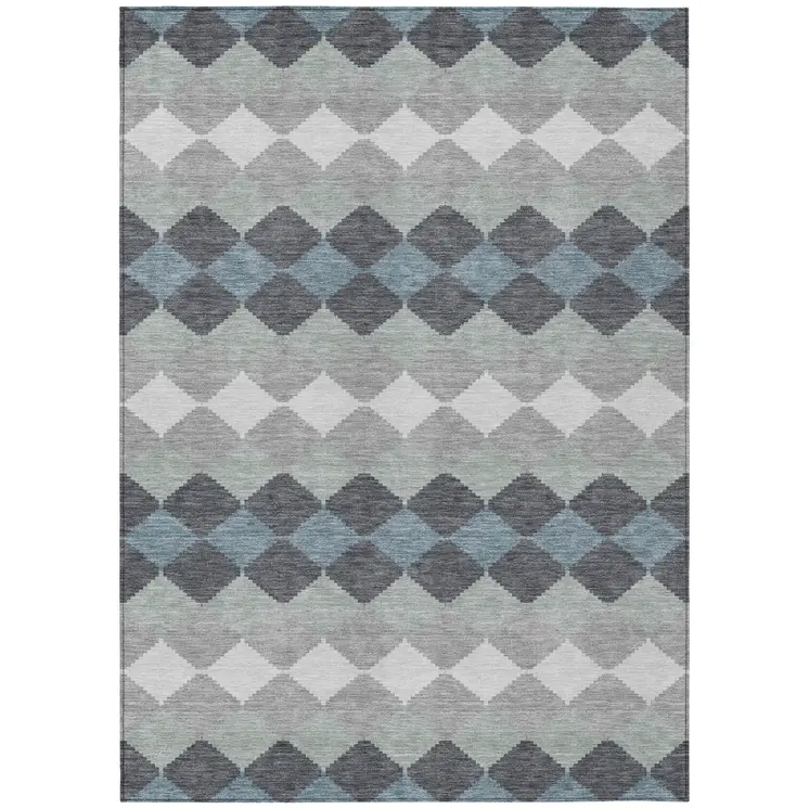 3' X 5' Gray Black And Green Geometric Washable Indoor Outdoor Area Rug