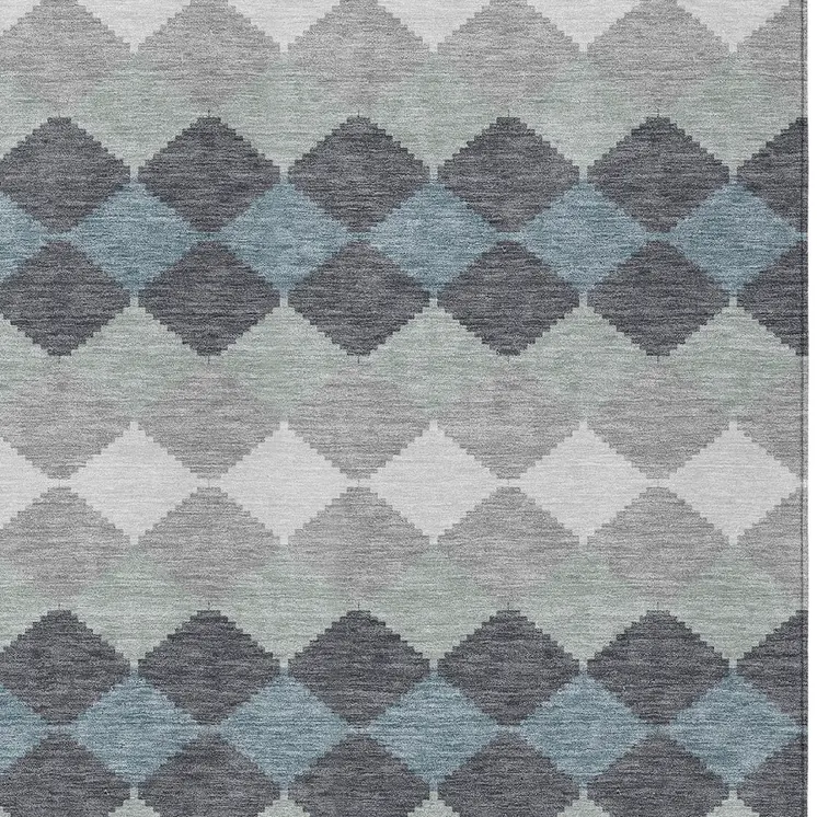 3' X 5' Gray Black And Green Geometric Washable Indoor Outdoor Area Rug