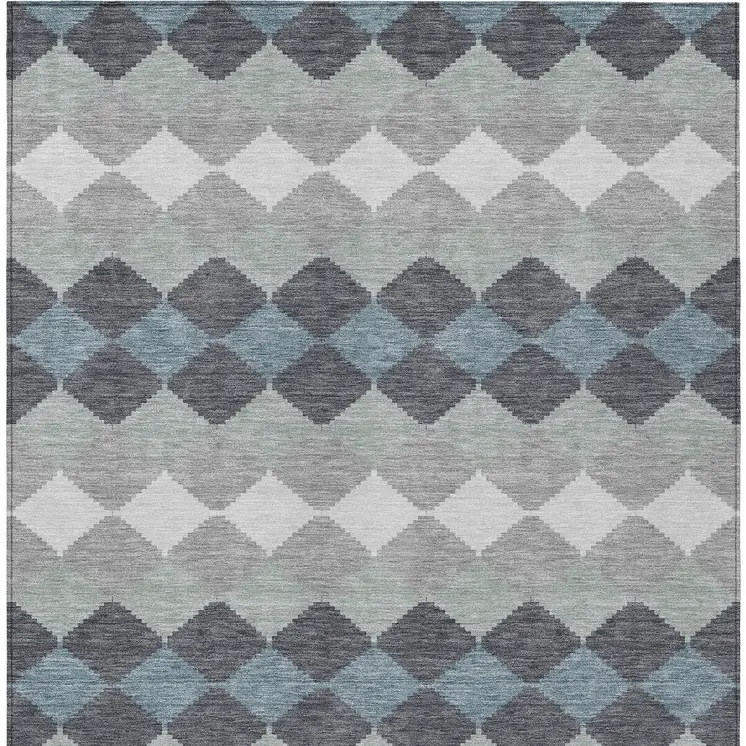5' X 8' Gray Black And Green Geometric Washable Indoor Outdoor Area Rug