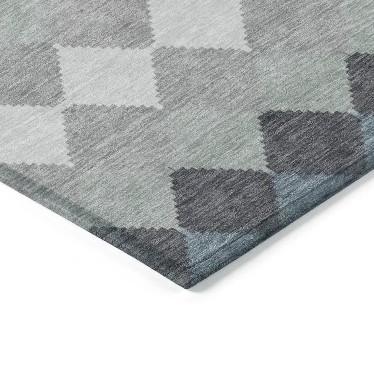 5' X 8' Gray Black And Green Geometric Washable Indoor Outdoor Area Rug