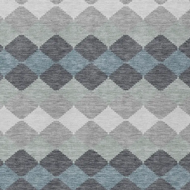5' X 8' Gray Black And Green Geometric Washable Indoor Outdoor Area Rug