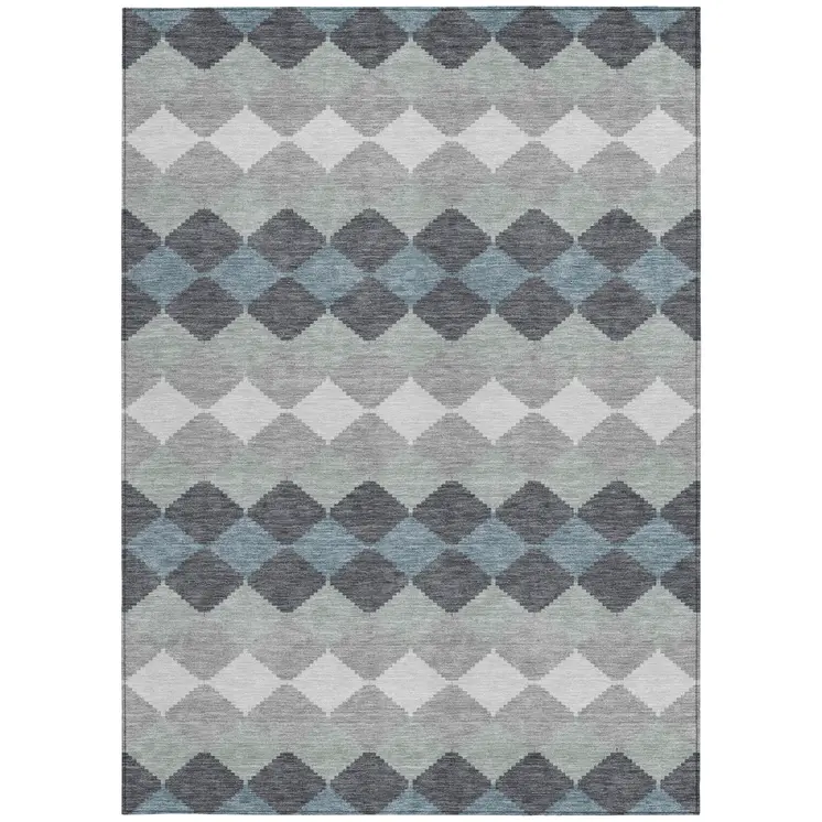 8' X 10' Gray Black And Green Geometric Washable Indoor Outdoor Area Rug
