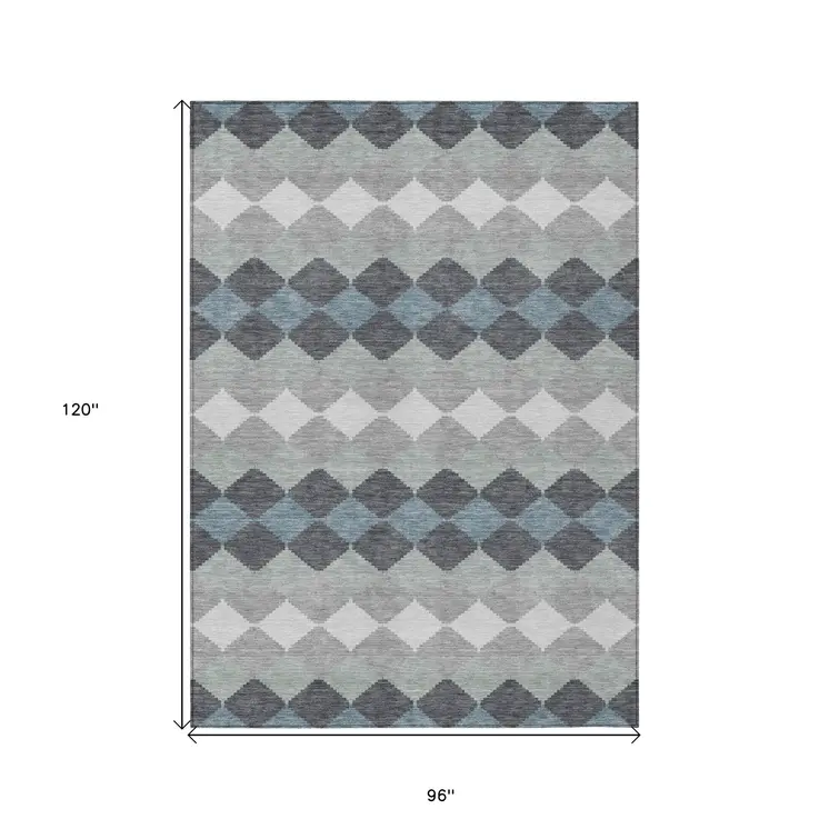 8' X 10' Gray Black And Green Geometric Washable Indoor Outdoor Area Rug