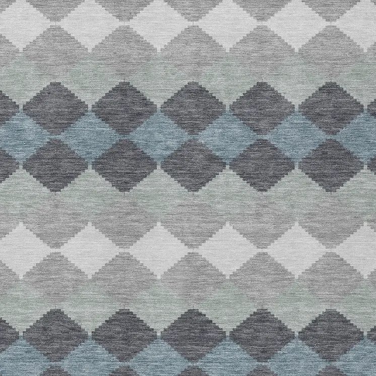 9' X 12' Gray Black And Green Geometric Washable Indoor Outdoor Area Rug