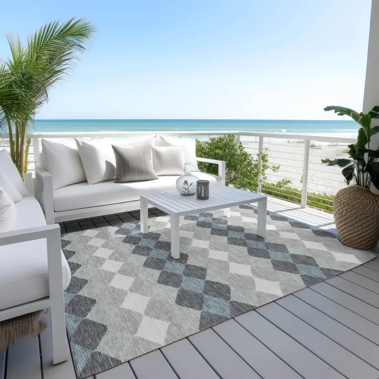 10' X 14' Gray Black And Green Geometric Washable Indoor Outdoor Area Rug