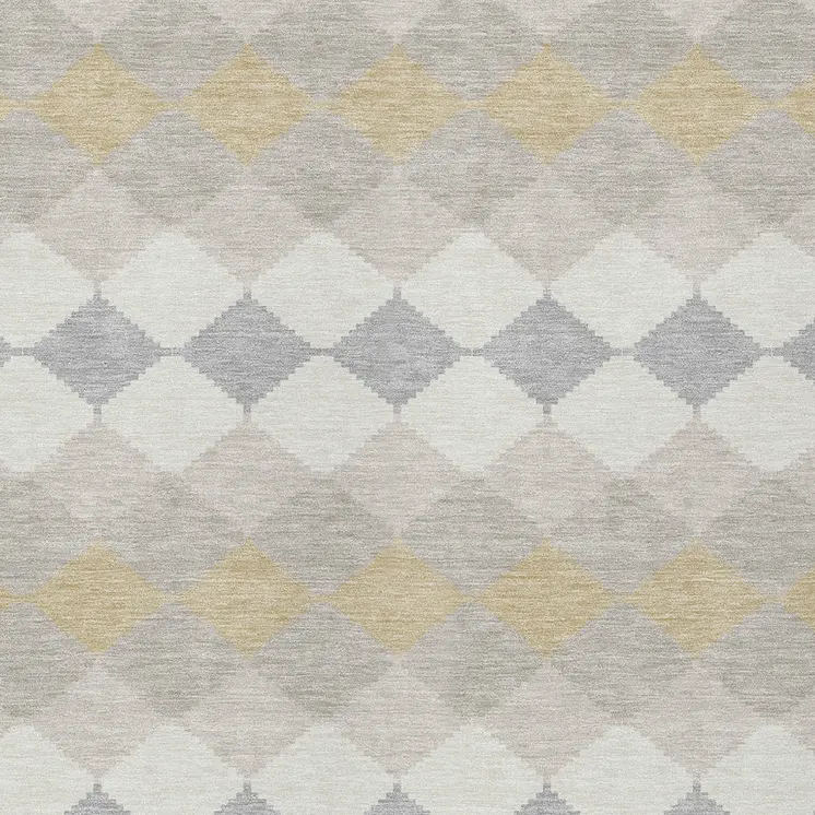 3' X 5' Ivory Gray And Gold Geometric Washable Indoor Outdoor Area Rug