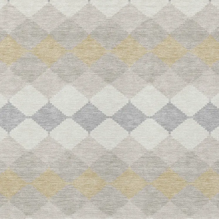 5' X 8' Ivory Gray And Gold Geometric Washable Indoor Outdoor Area Rug