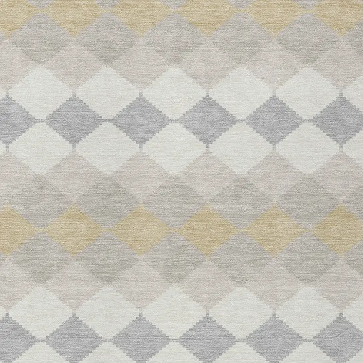 8' X 10' Ivory Gray And Gold Geometric Washable Indoor Outdoor Area Rug