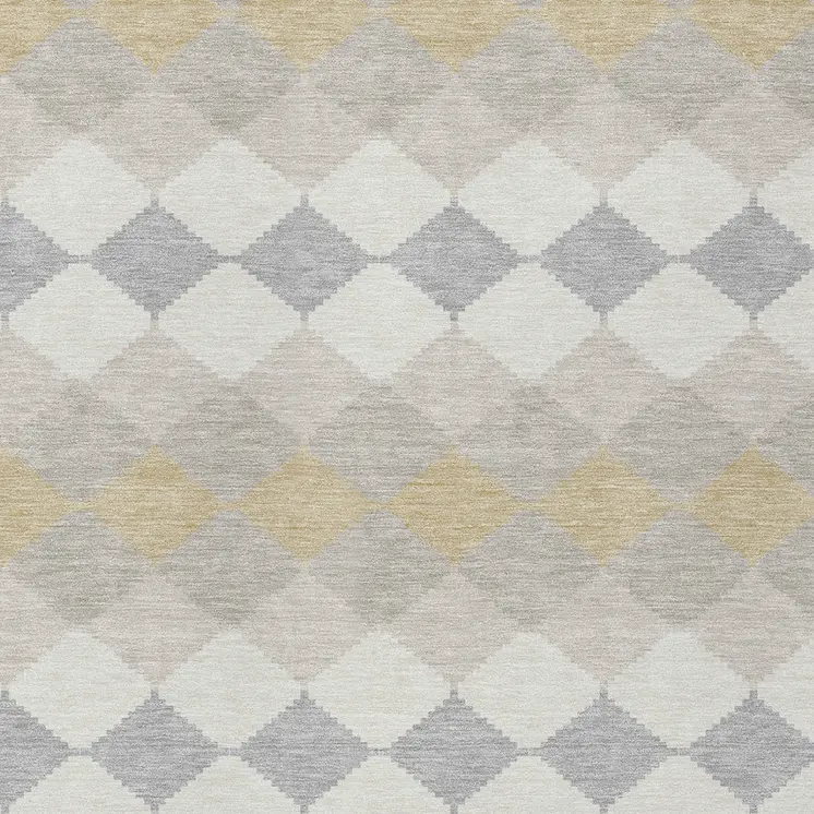 9' X 12' Ivory Gray And Gold Geometric Washable Indoor Outdoor Area Rug
