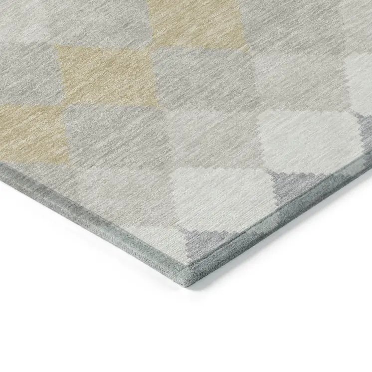 10' X 14' Ivory Gray And Gold Geometric Washable Indoor Outdoor Area Rug