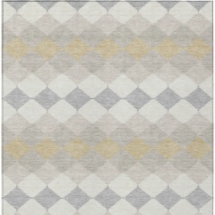 10' X 14' Ivory Gray And Gold Geometric Washable Indoor Outdoor Area Rug