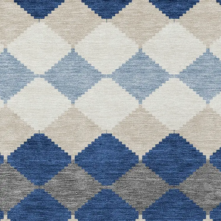 8' X 10' Navy Blue Ivory And Beige Geometric Washable Indoor Outdoor Area Rug