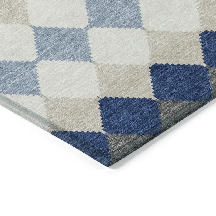 9' X 12' Navy Blue Ivory And Beige Geometric Washable Indoor Outdoor Area Rug