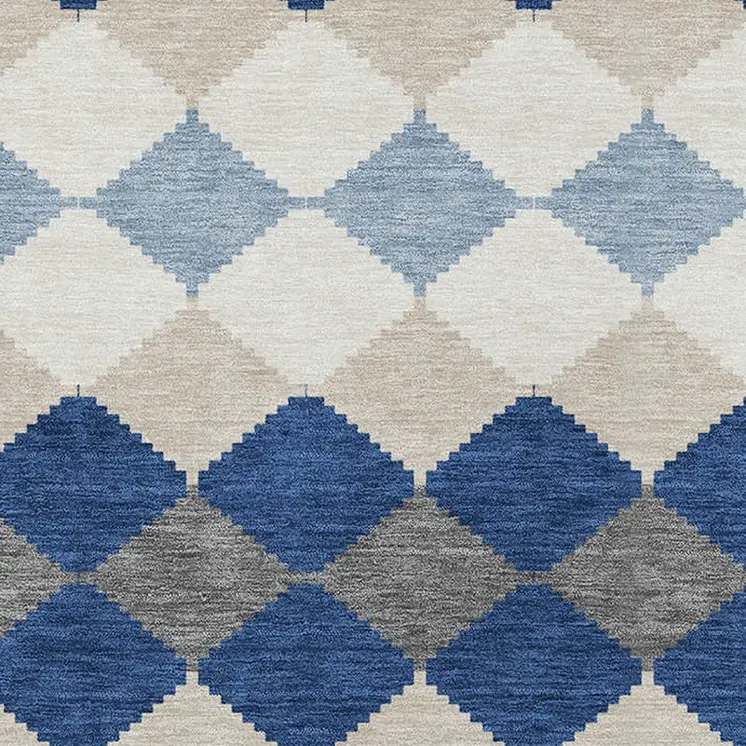 9' X 12' Navy Blue Ivory And Beige Geometric Washable Indoor Outdoor Area Rug