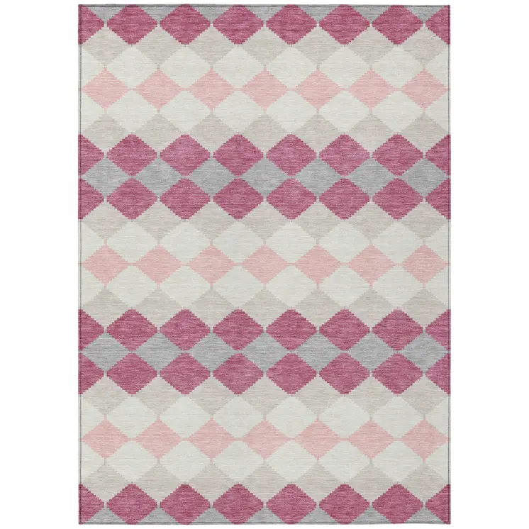 3' X 5' Pink Gray And Ivory Geometric Washable Indoor Outdoor Area Rug