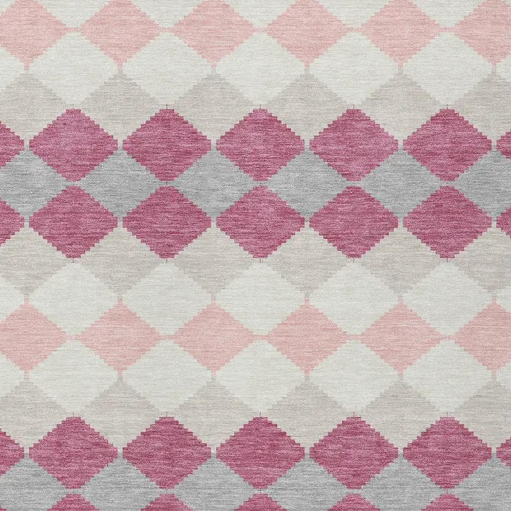 3' X 5' Pink Gray And Ivory Geometric Washable Indoor Outdoor Area Rug