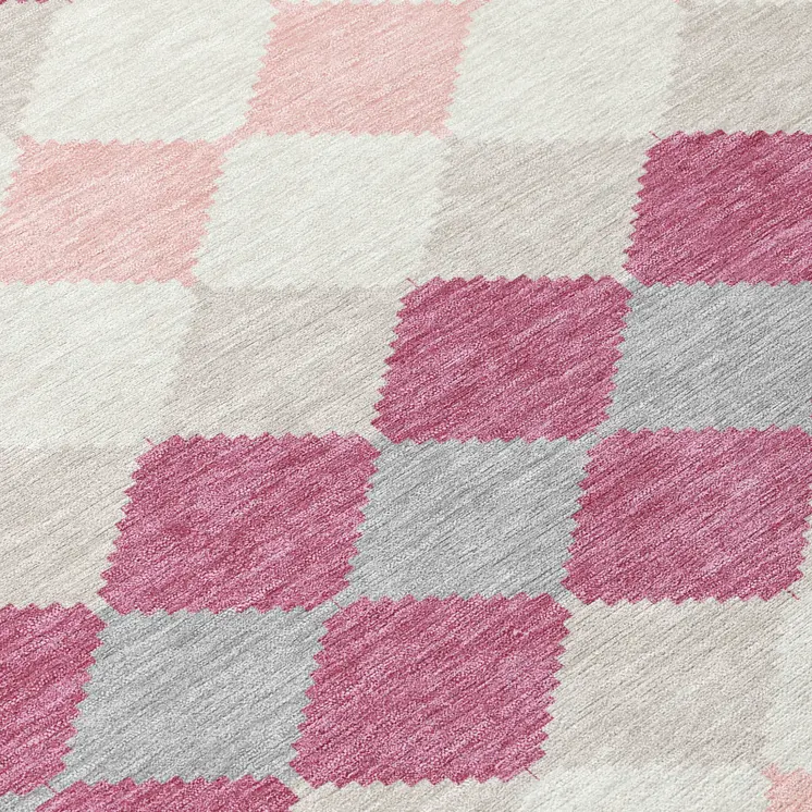 3' X 5' Pink Gray And Ivory Geometric Washable Indoor Outdoor Area Rug