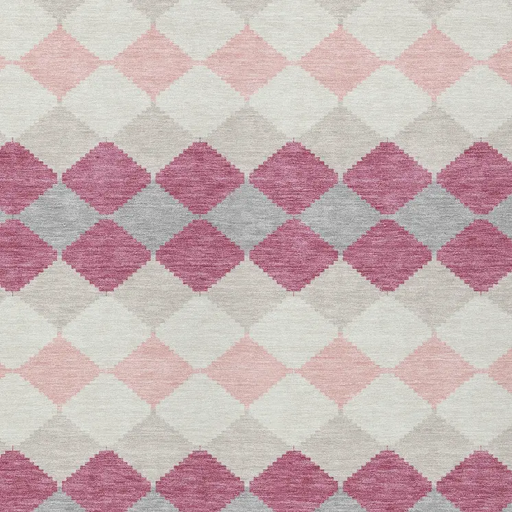 5' X 8' Pink Gray And Ivory Geometric Washable Indoor Outdoor Area Rug