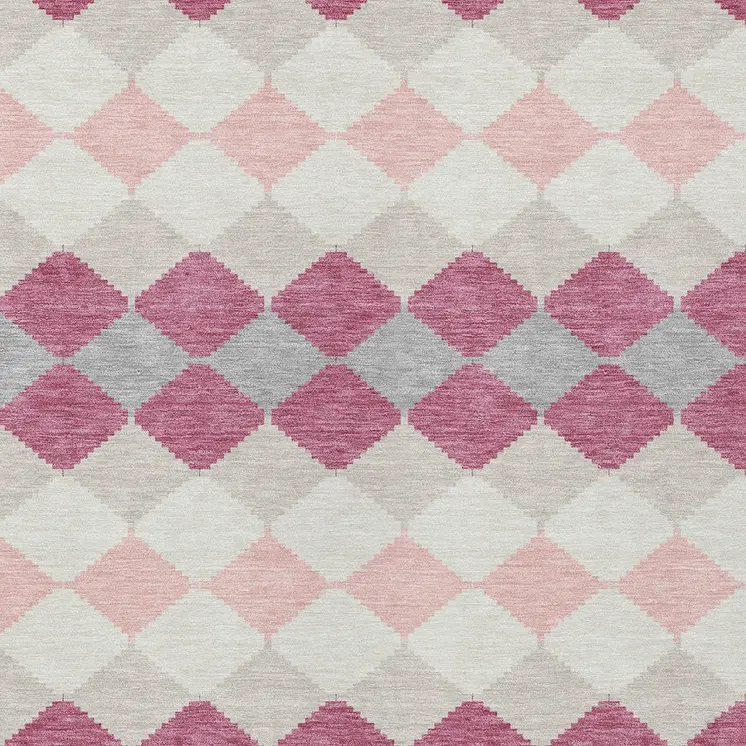 8' X 10' Pink Gray And Ivory Geometric Washable Indoor Outdoor Area Rug
