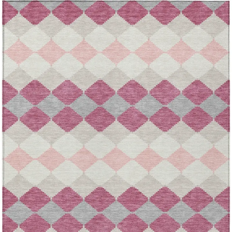 9' X 12' Pink Gray And Ivory Geometric Washable Indoor Outdoor Area Rug