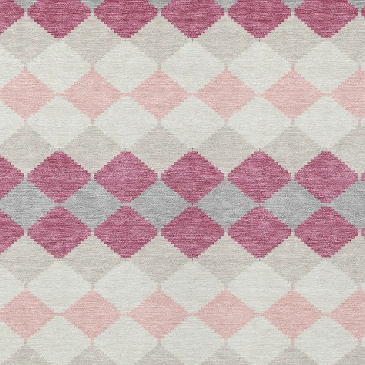 9' X 12' Pink Gray And Ivory Geometric Washable Indoor Outdoor Area Rug