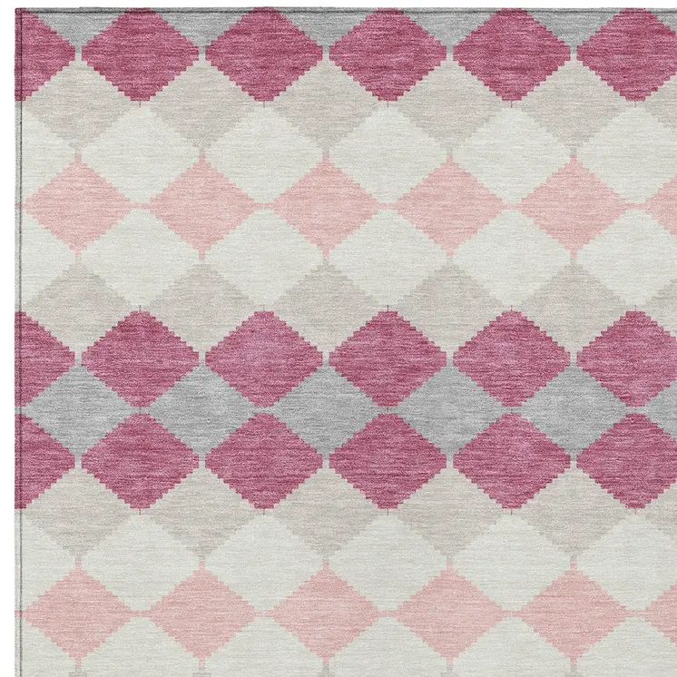 10' X 14' Pink Gray And Ivory Geometric Washable Indoor Outdoor Area Rug