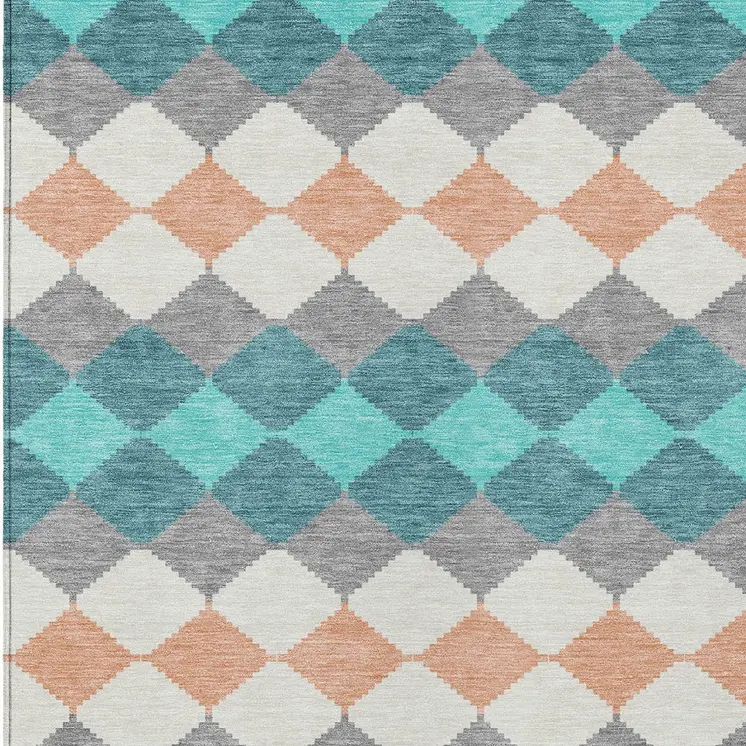 5' X 8' Teal Blue Gray And Copper Geometric Washable Indoor Outdoor Area Rug