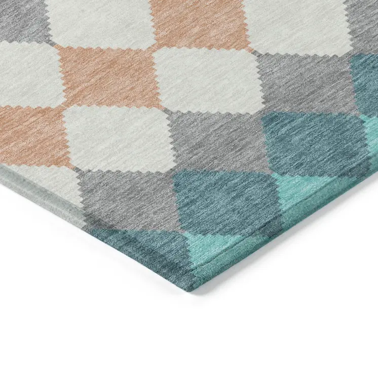 8' X 10' Teal Blue Gray And Copper Geometric Washable Indoor Outdoor Area Rug