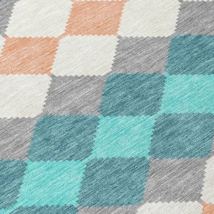 8' X 10' Teal Blue Gray And Copper Geometric Washable Indoor Outdoor Area Rug