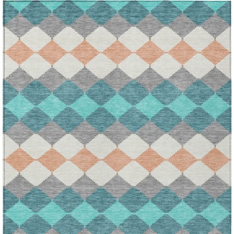 10' X 14' Teal Blue Gray And Copper Geometric Washable Indoor Outdoor Area Rug