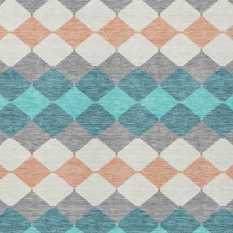 10' X 14' Teal Blue Gray And Copper Geometric Washable Indoor Outdoor Area Rug