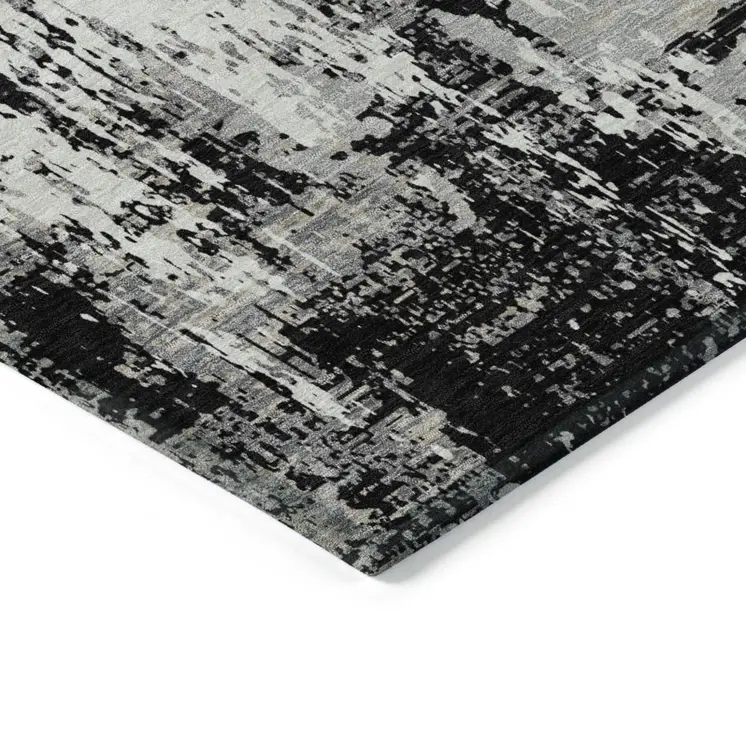 3' X 5' Black And Gray Abstract Washable Indoor Outdoor Area Rug