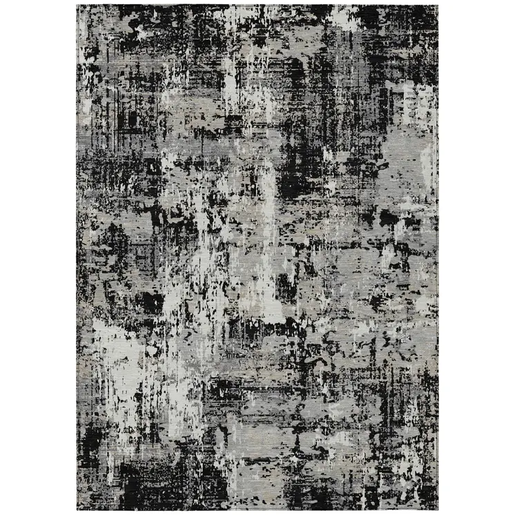 10' X 14' Black And Gray Abstract Washable Indoor Outdoor Area Rug