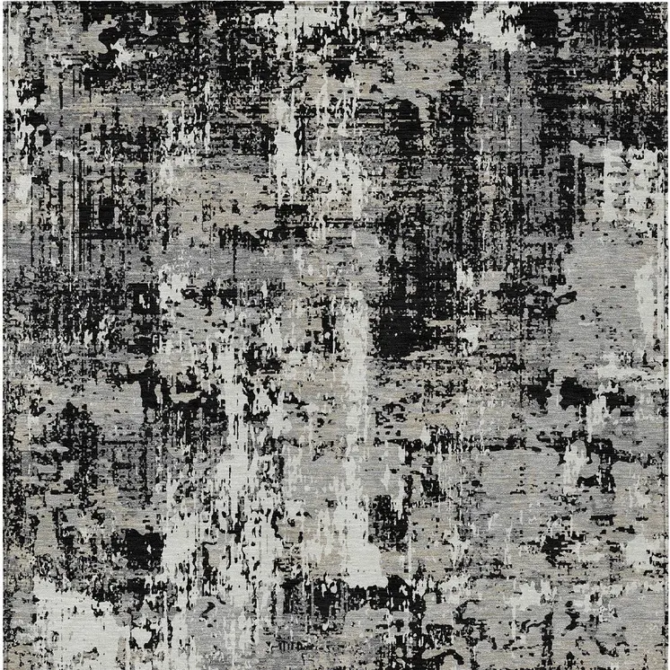10' X 14' Black And Gray Abstract Washable Indoor Outdoor Area Rug