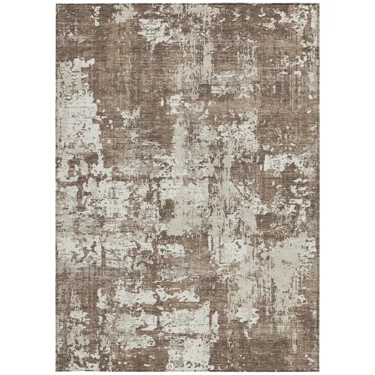 5' X 8' Brown And Beige Abstract Washable Indoor Outdoor Area Rug