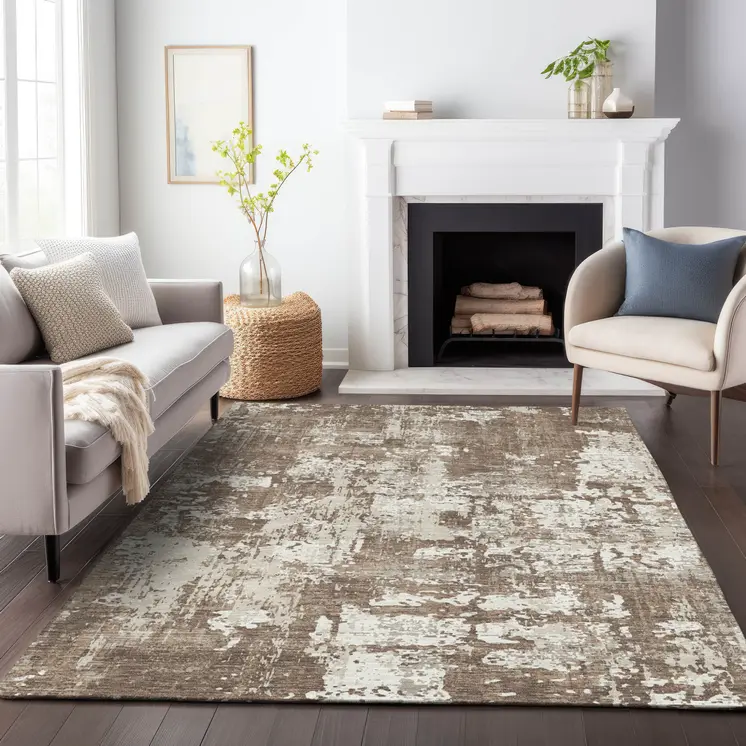8' X 10' Brown And Beige Abstract Washable Indoor Outdoor Area Rug